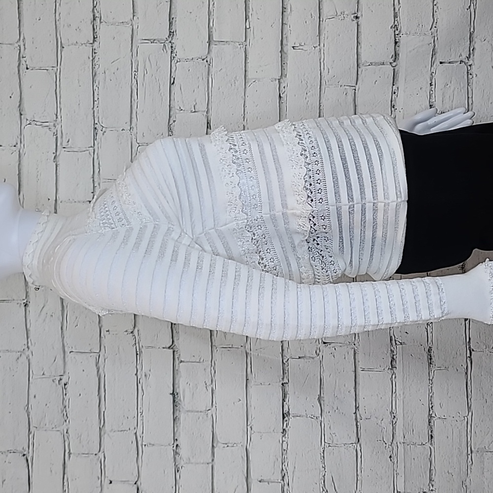 Cinq a Sept Antonia High Neck Long Sleeve Tiered Ruffle Lacey Blouse in White - Picture 3 of 17